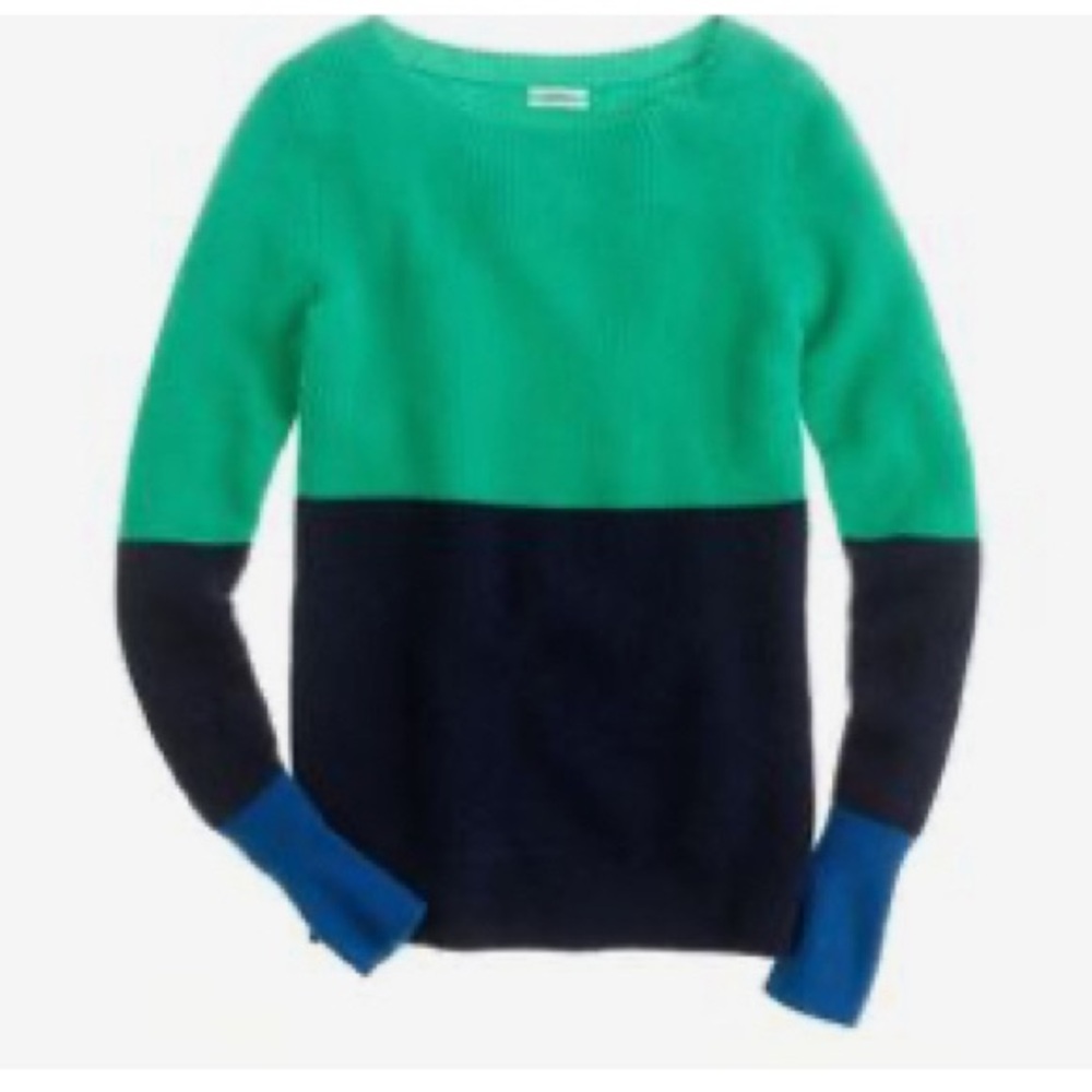 J.Crew Collection Green and Blue Crew Neck Colorblock Sweater